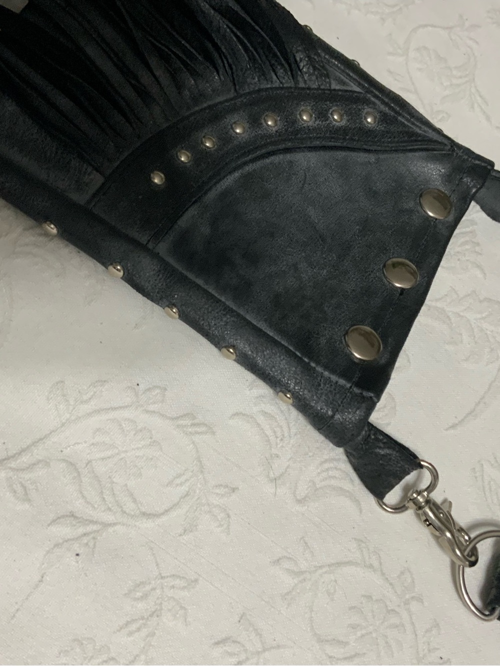 Leather Biker Crossbody Bag with Silver Studs and Fringe, Hip Bag - Picture 4 of 8